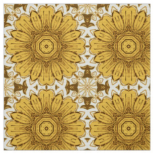 Geometric Daisy Pattern in Mustard Gold Stof
