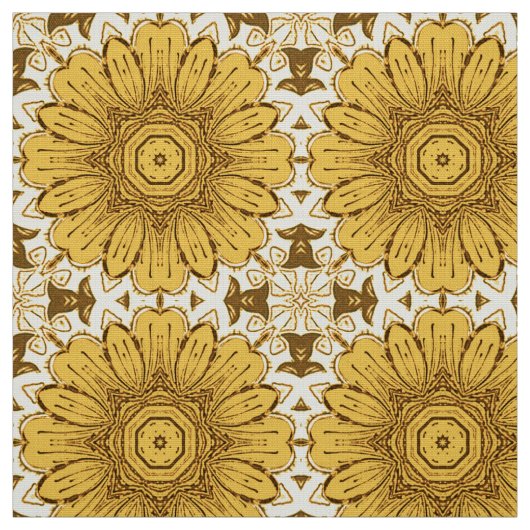 Geometric Daisy Pattern in Mustard Gold Stof (Swatch)