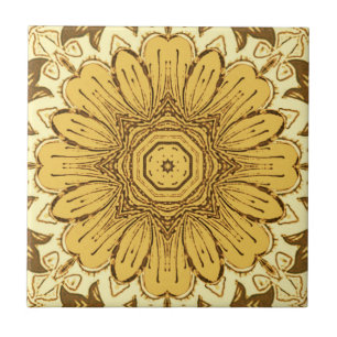 Geometric Daisy Pattern in Mustard Gold Tegeltje