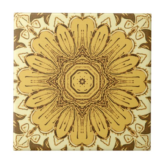 Geometric Daisy Pattern in Mustard Gold Tegeltje (Voorkant)