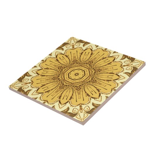 Geometric Daisy Pattern in Mustard Gold Tegeltje (Zijkant)