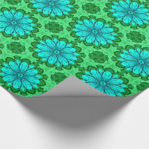 Geometric Daisy Pattern in Turquoise en Green Cadeaupapier