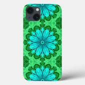 Geometric Daisy Pattern in Turquoise en Green Case-Mate iPhone Case (Achterkant)