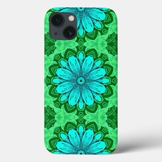 Geometric Daisy Pattern in Turquoise en Green Case-Mate iPhone Case (Achterkant)