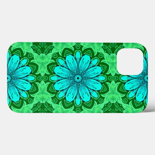 Geometric Daisy Pattern in Turquoise en Green Case-Mate iPhone Case (Achterkant (horizontaal))
