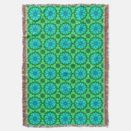 Geometric Daisy Pattern in Turquoise en Green Deken (Voorkant Verticaal)