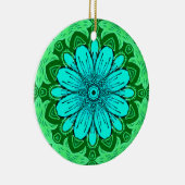 Geometric Daisy Pattern in Turquoise en Green Keramisch Ornament (Rechts)