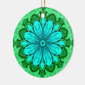 Geometric Daisy Pattern in Turquoise en Green Keramisch Ornament (Links)