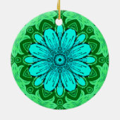Geometric Daisy Pattern in Turquoise en Green Keramisch Ornament (Achterkant)