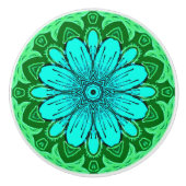 Geometric Daisy Pattern in Turquoise en Green Keramische Knop (Voorkant)
