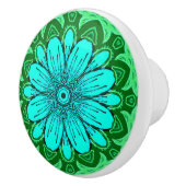 Geometric Daisy Pattern in Turquoise en Green Keramische Knop (Rechts)