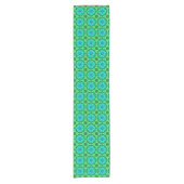 Geometric Daisy Pattern in Turquoise en Green Korte Tafelloper (Voorkant)