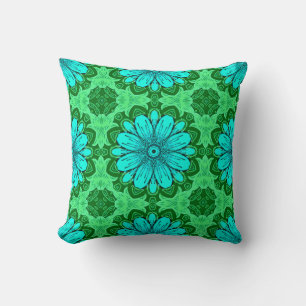 Geometric Daisy Pattern in Turquoise en Green Kussen