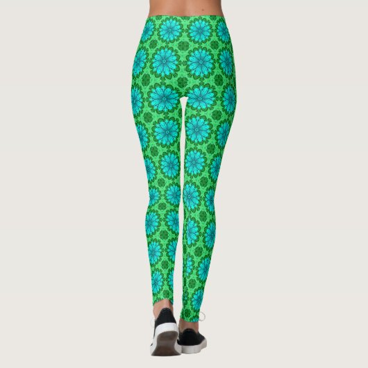 Geometric Daisy Pattern in Turquoise en Green Leggings (Achterkant)