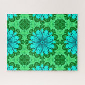 Geometric Daisy Pattern in Turquoise en Green Legpuzzel (Horizontaal)