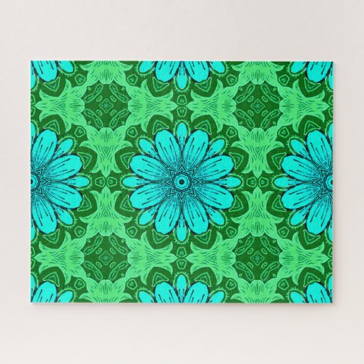 Geometric Daisy Pattern in Turquoise en Green Legpuzzel (Horizontaal)