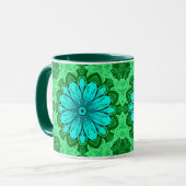 Geometric Daisy Pattern in Turquoise en Green Mok (Voorkant links)