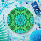 Geometric Daisy Pattern in Turquoise en Green Papieren Bordje (Feest)