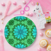 Geometric Daisy Pattern in Turquoise en Green Papieren Bordje (Feest)