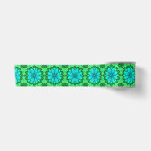 Geometric Daisy Pattern in Turquoise en Green Satijnen Lint (Voorkant)