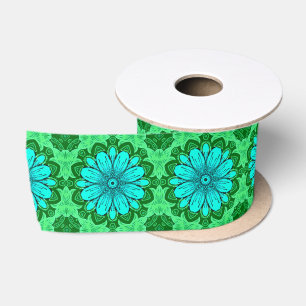 Geometric Daisy Pattern in Turquoise en Green Satijnen Lint