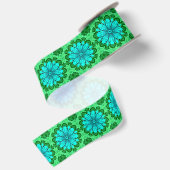 Geometric Daisy Pattern in Turquoise en Green Satijnen Lint (Achterkant)