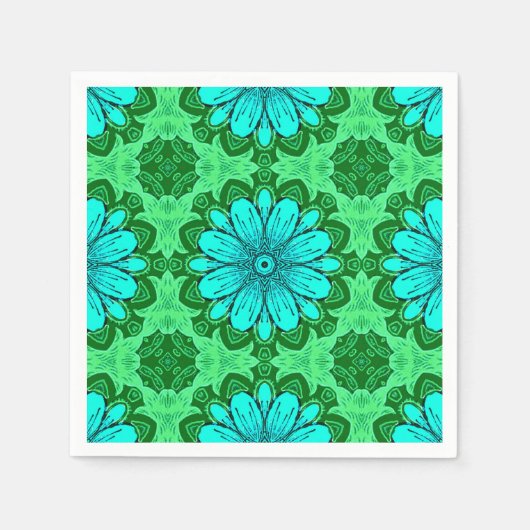 Geometric Daisy Pattern in Turquoise en Green Servet (Voorkant)