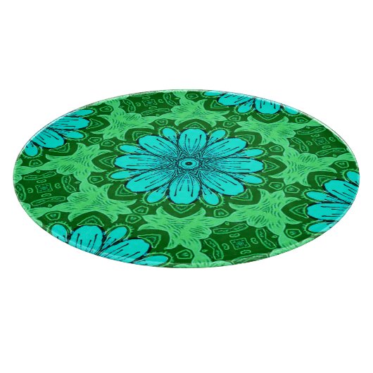 Geometric Daisy Pattern in Turquoise en Green Snijplank (Hoek)