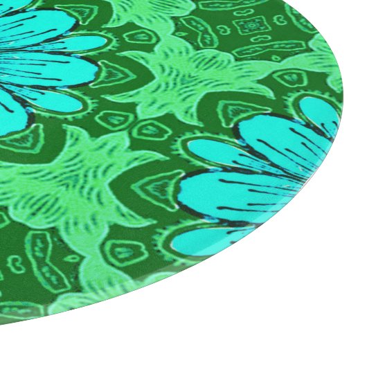 Geometric Daisy Pattern in Turquoise en Green Snijplank (Hoek)