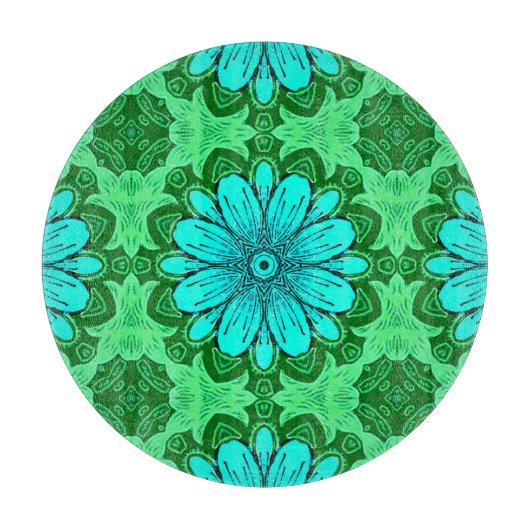 Geometric Daisy Pattern in Turquoise en Green Snijplank (Voorkant)