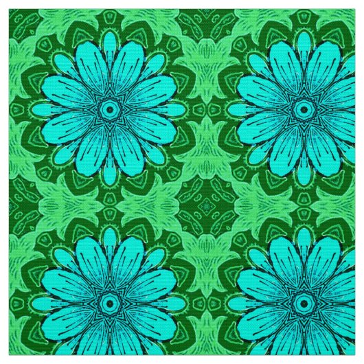 Geometric Daisy Pattern in Turquoise en Green Stof (Swatch)
