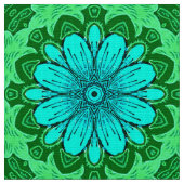 Geometric Daisy Pattern in Turquoise en Green Stof (Close Up)