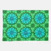 Geometric Daisy Pattern in Turquoise en Green Theedoek (Horizontaal)