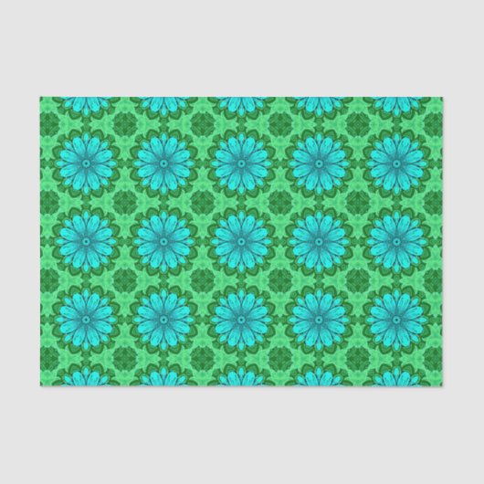 Geometric Daisy Pattern in Turquoise en Green Tissuepapier (Voorkant)