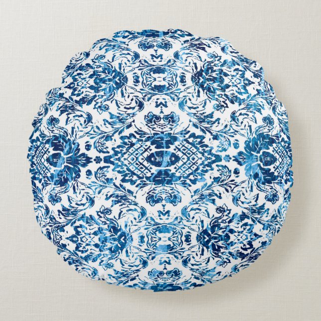 Geometric damask seamless pattern with grunge text rond kussen (Voorkant)