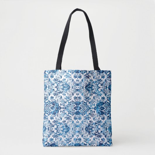 Geometric damask seamless pattern with grunge text tote bag (Voorkant)