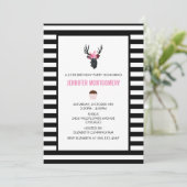 Geometric Deer Head met Floral Crown Birthday Kaart (Staand voorkant)