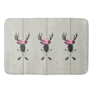 Geometric Deer Head met Floral Crown on Fake Wood Badmat