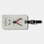 Geometric Deer Head met Floral Crown on Fake Wood Bagagelabel (Voorkant horizontaal)