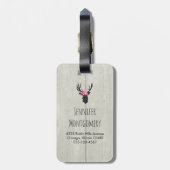 Geometric Deer Head met Floral Crown on Fake Wood Bagagelabel (Achterkant verticaal)