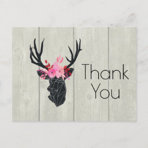 Geometric Deer Head met Floral Crown on Fake Wood Briefkaart