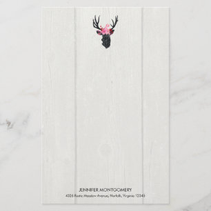 Geometric Deer Head met Floral Crown on Fake Wood Briefpapier