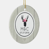 Geometric Deer Head met Floral Crown on Fake Wood Keramisch Ornament (Rechts)
