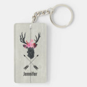 Geometric Deer Head met Floral Crown on Fake Wood Sleutelhanger (achterkant)