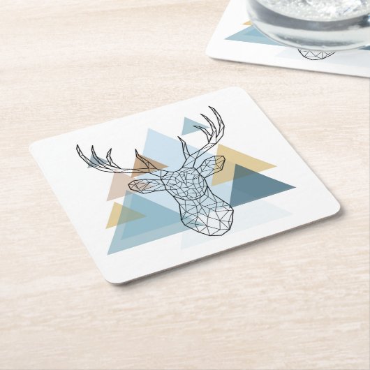 Geometric Deer Portret Kartonnen Onderzetters (Schuin)