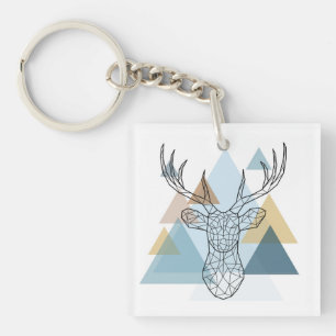 Geometric Deer Portret Sleutelhanger