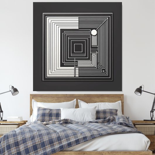 Geometric Depth Grid Canvas Afdruk (Insitu (Slaapkamer))