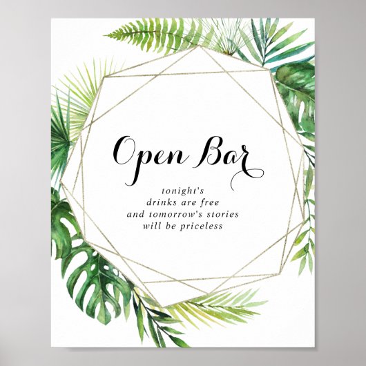 Geometric Destination Wedding Open Bar Sign Poster (Voorkant)