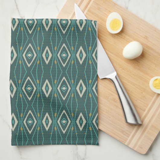 Geometric Diamond Abstract Teal Kitchen Towels Theedoek (Quarter Fold)