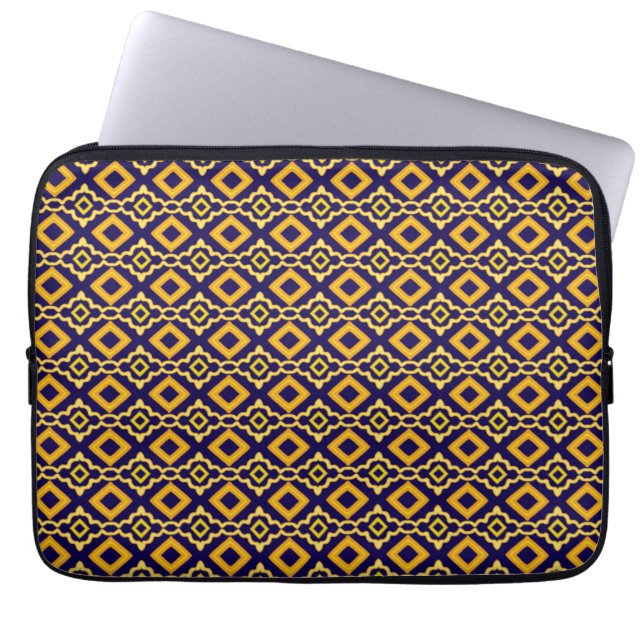 Geometric Diamond Navy Gold Print Laptop Sleeve (Voorkant)